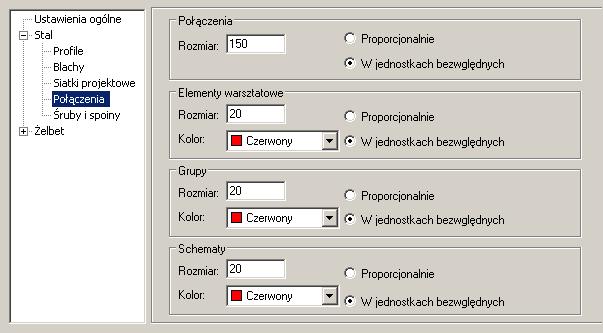 AutoCAD Structural Detailing - Stal - Przykłady strona: 5 11. LKM w opcję Połączenia w drzewku wyboru 12. Włącz opcję W jednostkach bezwzględnych (pojawi się symbol ) Zmiana wyglądu okna dialogowego.