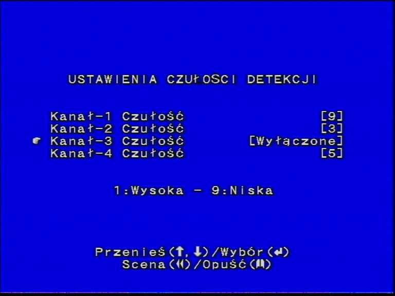 Określa czas, w jakim będzie prowadzony zapis obrazu z danego kanału po zadziałaniu odpowiadającej mu czujki. Wartość ustalana w zakresie 5 do 30 sekund, z podziałem pięciosekundowym. 2.