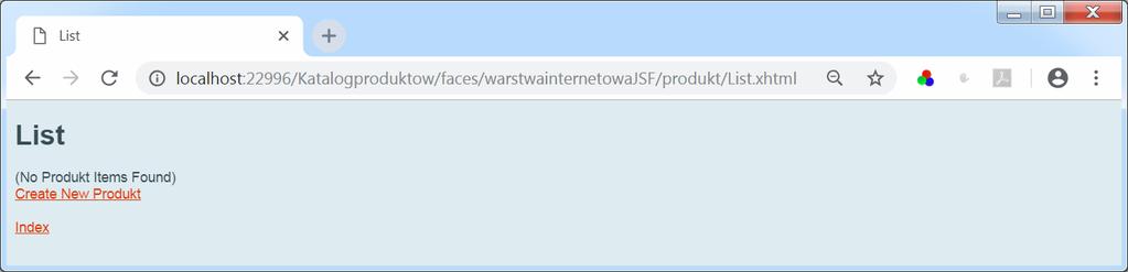 Widok aplikacji JSF (1) - po uruchomieniu strony index.