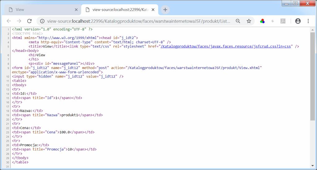 Kod HTML formularza View.