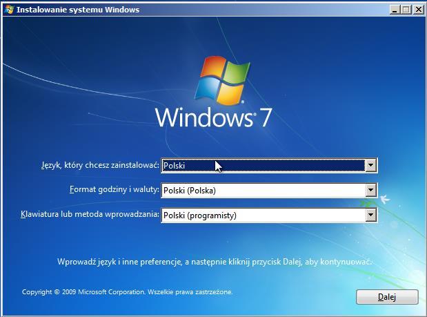 Krok 3 Pojawi się okno "Instalacja systemu Windows".