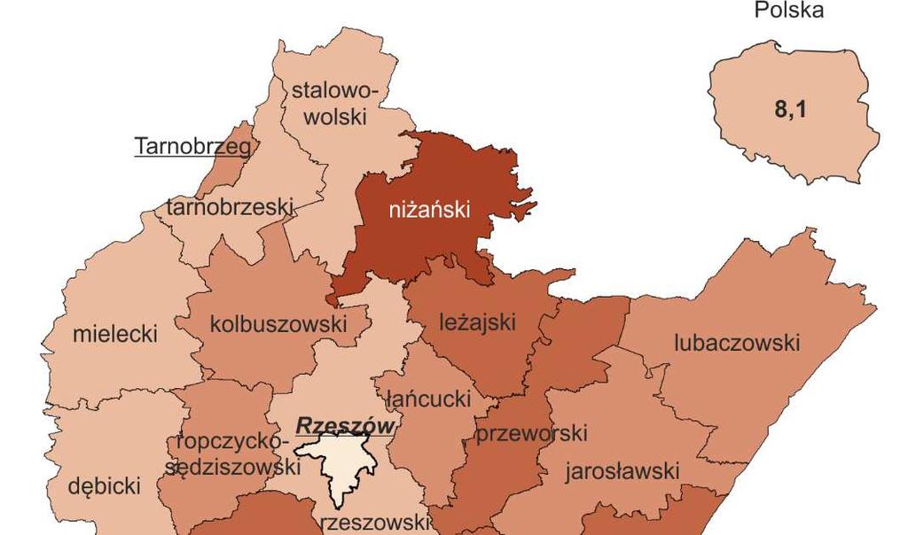 STOPA BEZROBOCIA REJESTROWANEGO WEDŁUG POWIATÓW W 2017 R. Stan w końcu marca W marcu br. w urzędach pracy zarejestrowano 11,0 tys. osób bezrobotnych, tj.