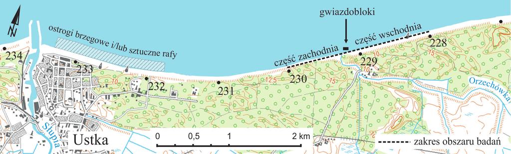 Zmienność czasowa i zróżnicowanie przestrzenne wielkości i tempa erozji klifu Zatoki Usteckiej w rejonie Orzechowa Ryc. 2.