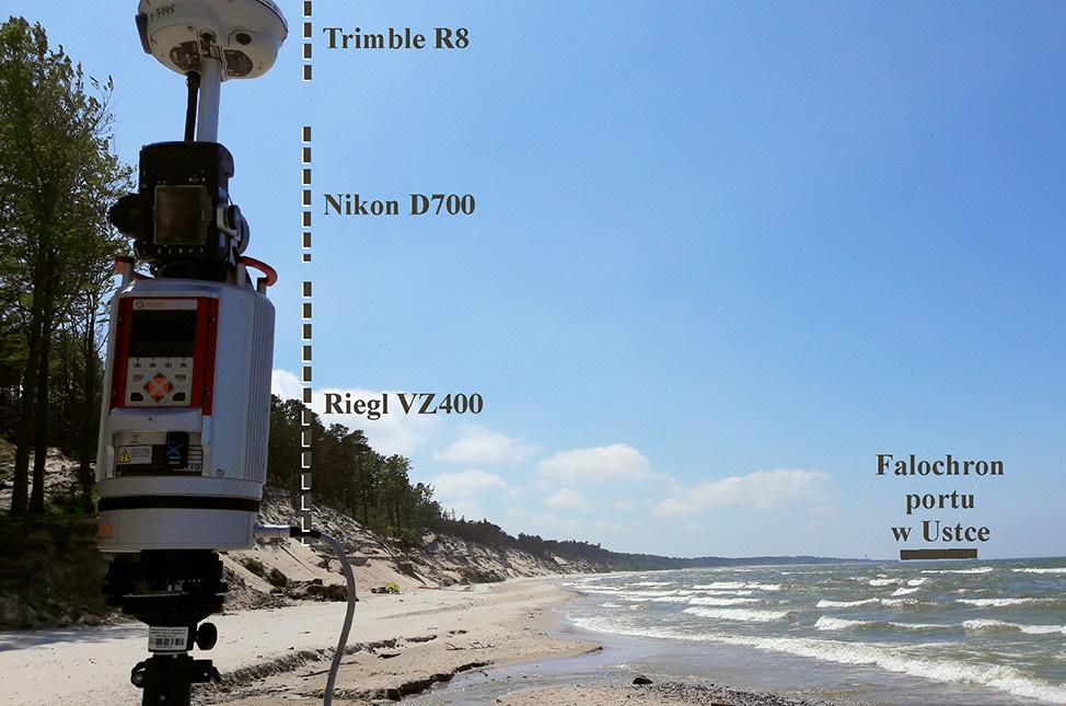 Zmienność czasowa i zróżnicowanie przestrzenne wielkości i tempa erozji klifu Zatoki Usteckiej w rejonie Orzechowa Ryc. 6. Składowe systemu naziemnego skaningu laserowego (fot. J. Frydel, 2016) Fig.