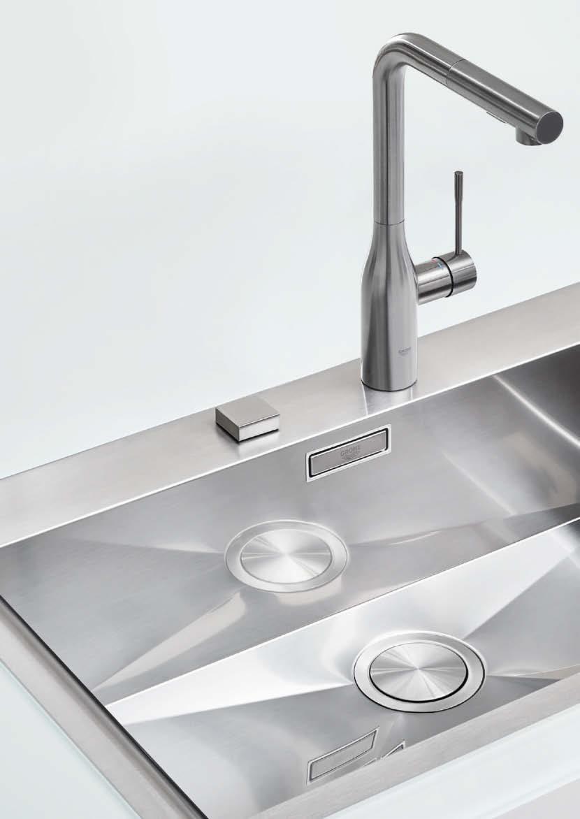 ZLEWOZMYWAKI GROHE POZNAJ KORZYŚCI INNOWACYJNE CECHY I FUNKCJE Duża przestrzeń komory Dzięki naszym innowacyjnym technologiom produkcyjnym, wszystkie zlewy GROHE mają duże komory o głębokości min.