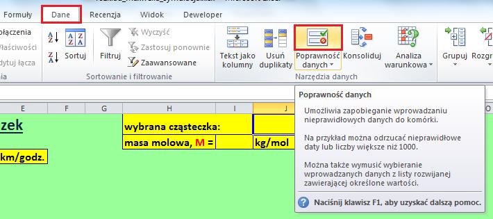 Rysunek 17. Lokalizacja ikony Sprawdzanie poprawności 19. W oknie Sprawdzanie poprawności danych wprowadź parametry jak na rys.