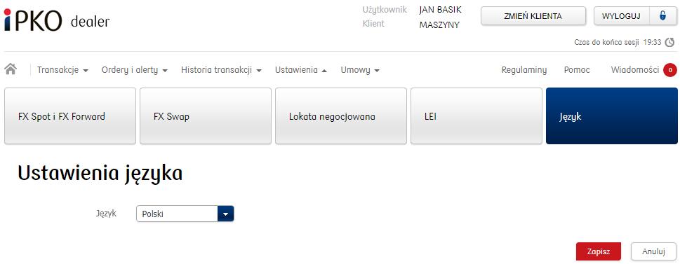 2.5.1. Język Ekran ten pozwala na zmianę języka w systemie. Aby go otworzyć należy w MENU GŁÓWNYM wybrać opcję JĘZYK.