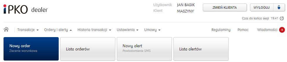3.8. Order Platforma ipko dealer umożliwia klientowi składanie zleceń warunkowych na transakcje FX.