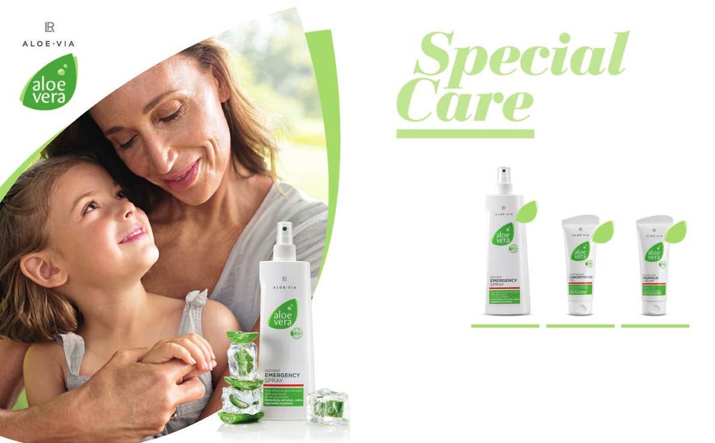 LR ALOE VIA PIELĘGNACJA SPECJALNA 71 Pielęgnacja specjalna Uczucie komfortu i zdrowej skóry Pielęgnacja specjalna LR ALOE VIA pomoże ukoić i zregenerować wymagającą, podrażnioną skórę.