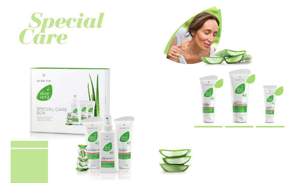 LR ALOE VIA PIELĘGNACJA SPECJALNA 73 Szybka pomoc na co dzień Jedno rozwiązanie w wielu różnych sytuacjach. W przypadku wszelkiego rodzaju podrażnień skóry, możesz liczyć na Special Care Box.