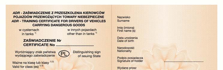 Opis zaświadczenia: - format 105 x 148 mm (po