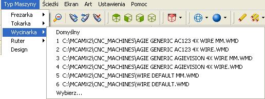 Tworzenie grupy maszyny dla wybranej definicji maszyny: Z menu Typ Maszyny wybierz rodzaj maszyny i definicje maszyny.