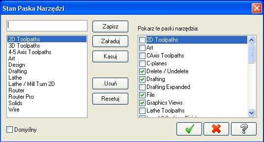 ROZDZIAŁ I / WPROWADZENIE DO MASTERCAM X2 Tworzenie i zapisywanie pasków stanu.