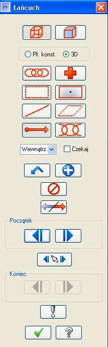 ROZDZIAŁ II / DESIGN Ilustracja 2-10: Okno dialogowe Łańcuch, przyciski wyboru geometrii Wybór Krawędziowy Wybór Bryłowy Ilustracja 2-11: Okno dialogowe Łańcuch Model krawędziowy Bryły Geometria