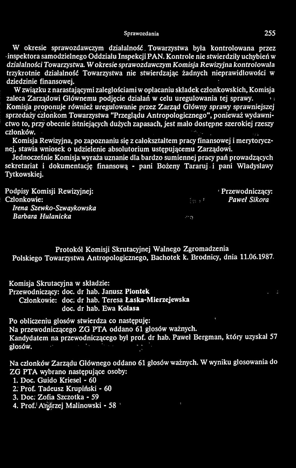 W okresie sprawozdawczym Komisja Rewizyjna kontrolowała trzykrotnie działalność Towarzystwa nie stwierdzając żadnych nieprawidłowości w dziedzinie finansowej.