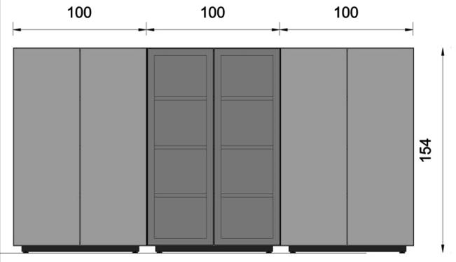 Zestaw szaf składa się z trzech szaf posadowionych na trzech oddzielnych cokołach metalowych.. Szafa aktowa z frontem płytowym o wymiarze: szerokość 00 cm głębokość 44 cm wysokość 54 cm 2.