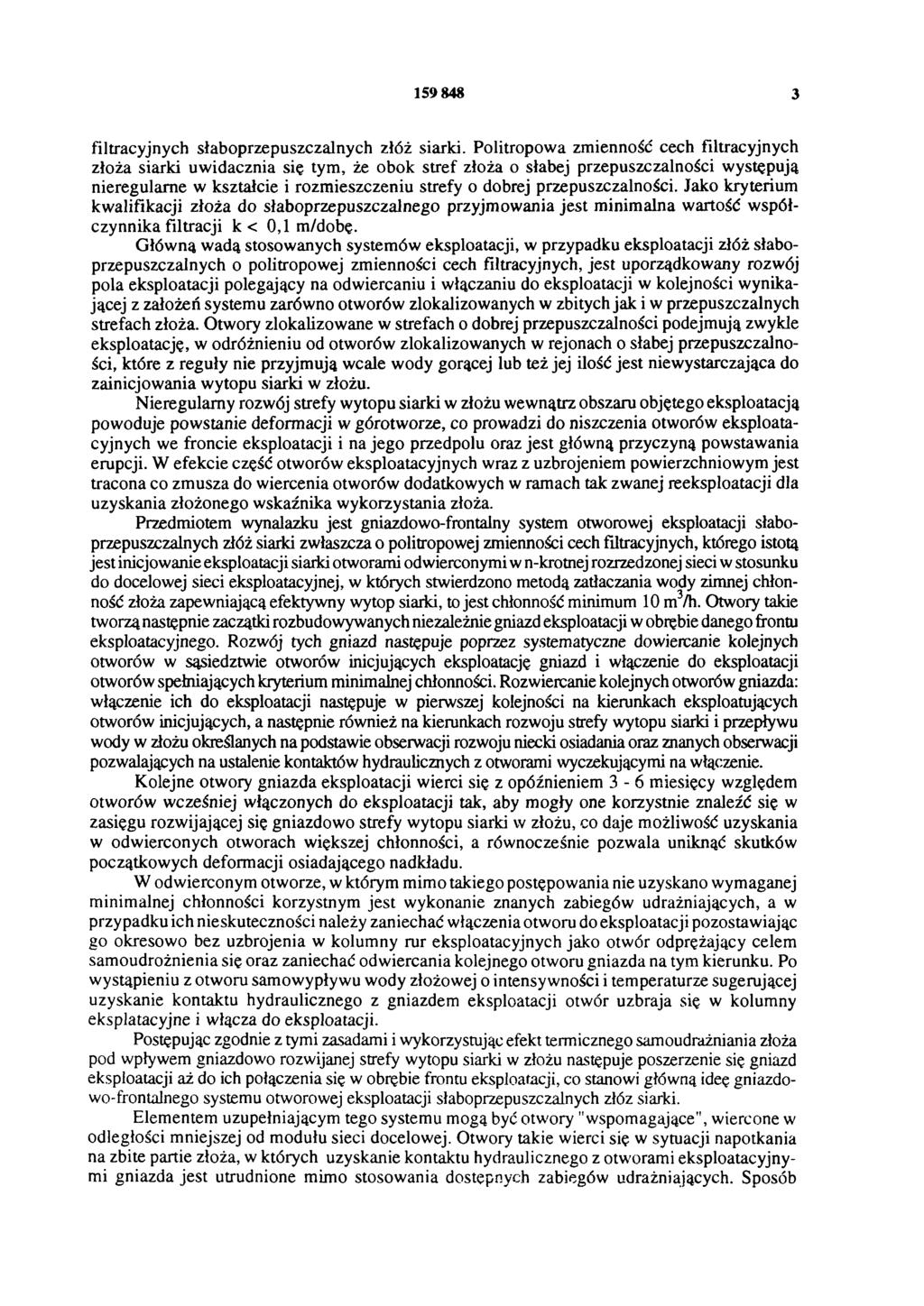159 848 3 filtracyjnych słaboprzepuszczalnych złóż siarki.