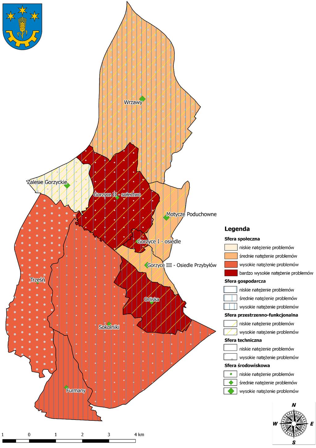 Mapa 13 Koncentracja negatywnych zjawisk we wszystkich sferach w poszczególnych