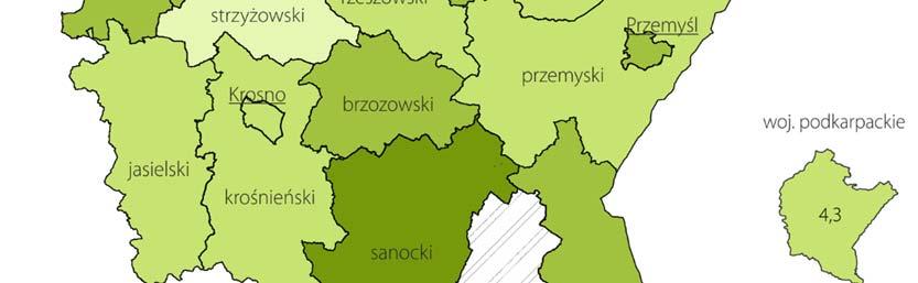 W czternastu powiatach województwa był niższy niż przed rokiem, a w dwóch pozostał na poziomie