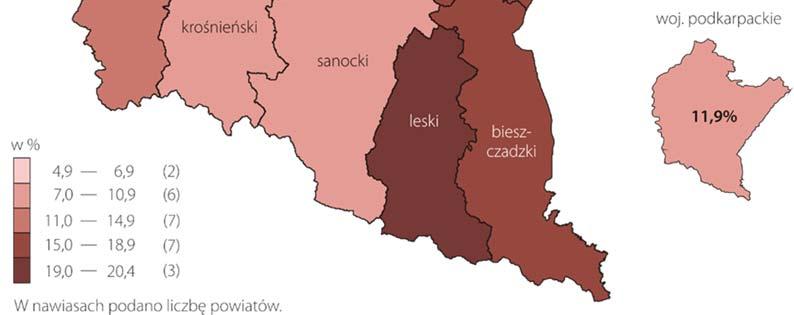 powiecie strzyżowskim (o 0,7 p. proc.). W dwóch powiatach utrzymała się na poziomie miesiąca poprzedniego.