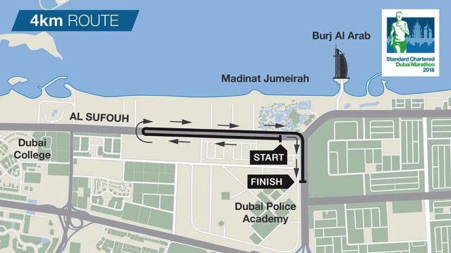 Arab. Start na 4 km rozpocznie się od drogi Umm Suqeim na Al Sufouh naprzeciwko Madinat