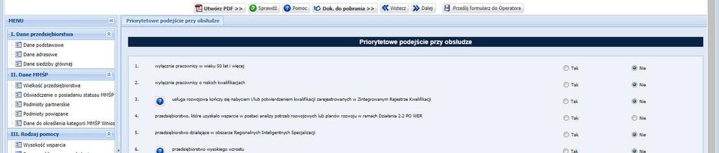 14. SEKCJA III Rodzaj pomocy Zakładka Priorytetowe podejście przy obsłudze Dane w zakładce Priorytetowe podejście