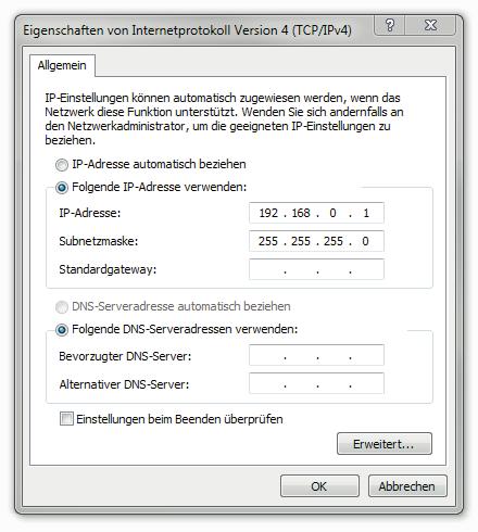 Skonfigurować pola Adres IP oraz Maska podsieci konfigurowanego komputera. W tym celu należy zastosować: Adres IP: 192.168.0.xxx (1 254) Maska podsieci: 255.