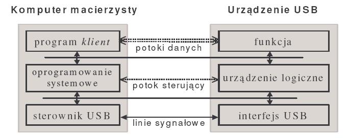 Struktura warstwowa magistrali USB Magistrala USB zbudowana jest na bazie architektury typu gwiazda.