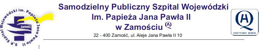 Zamość, dnia 28 lipca 2017r. AG.ZP 3320.38..17 Dotyczy: przedstawienia informacji z otwarcia ofert. Samodzielny Publiczny Szpital Wojewódzki im. Papieża Jana Pawła II w Zamościu stosownie do art.
