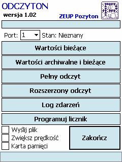 Rys. 3. Główne okno programu Po uruchomieniu programu Odczyton naleŝy ustawić parametry pracy programu opisane w tabeli nr 2. Tabela 2.