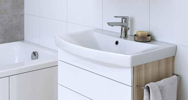 The well shaped washbasin bowl increases the comfort of everyday use.