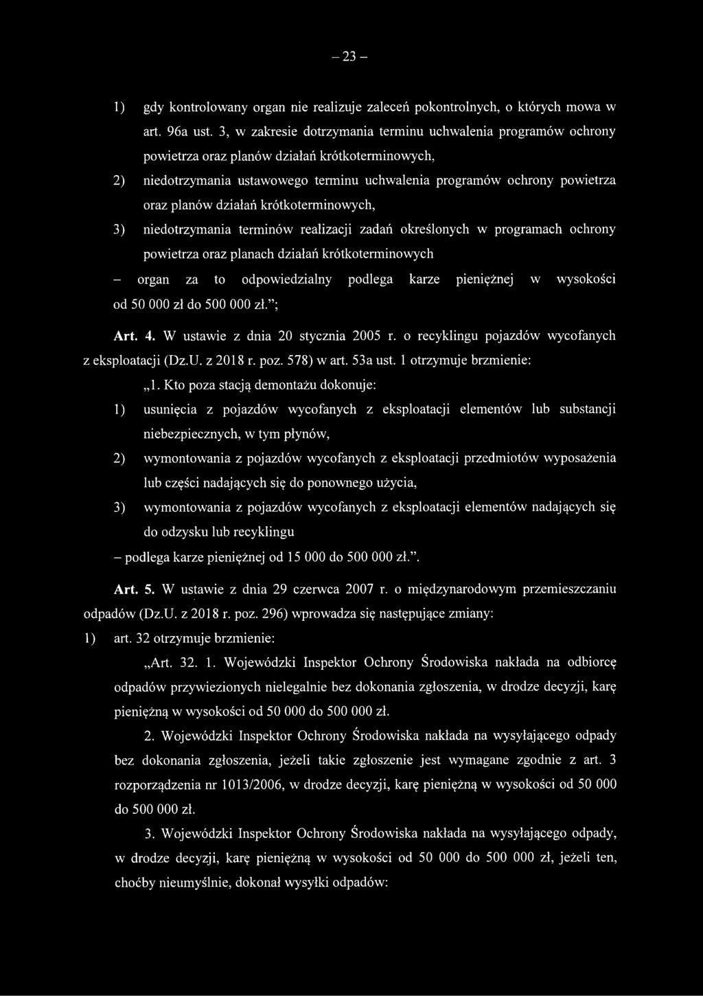 działań krótkoterminowych, 3) niedotrzymania terminów realizacji zadań określonych w programach ochrony powietrza oraz planach działań krótkoterminowych - organ za to odpowiedzialny podlega karze
