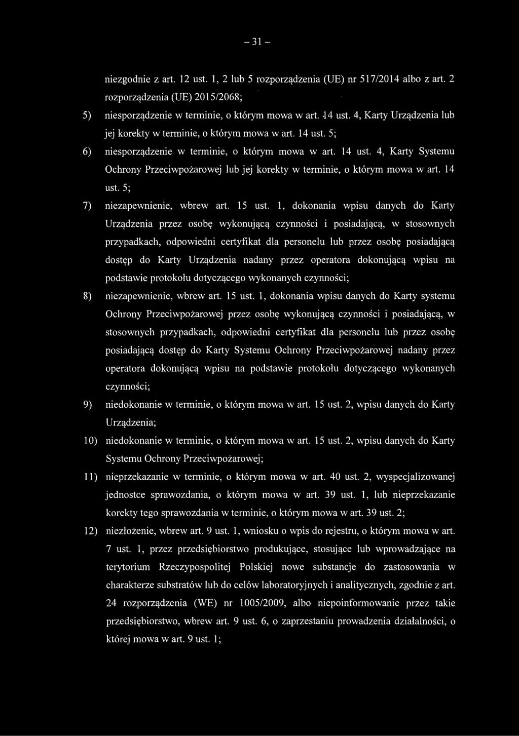 14 ust. 5; 7) niezapewnienie, wbrew art. 15 ust.