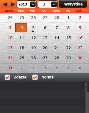 Można wybrać typ plików do wyświetlania: Zdarzenie (nagranie zdarzenia awaryjnego) i/lub Normalny (nagranie ciągłe).
