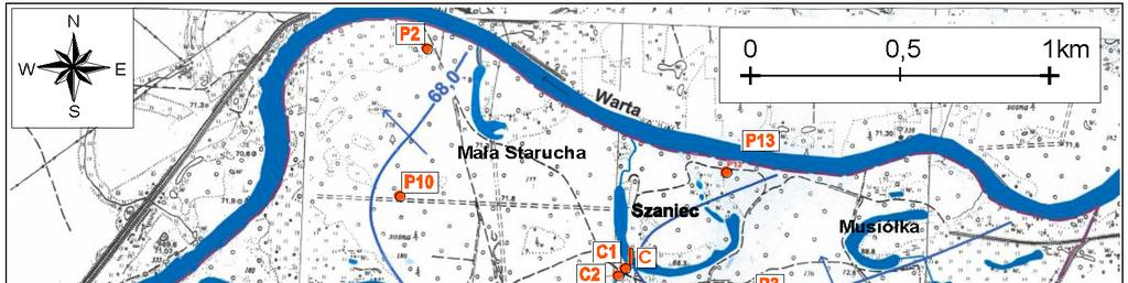 Sezonowa zmienność stanów wód... Rysunek 2. Plan Uroczyska Warta [wg Zieliński, Niemczyński, 2008] Figure 2.