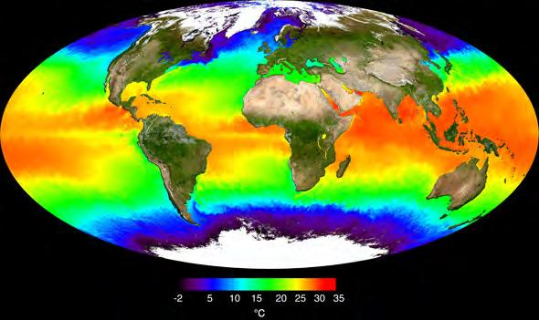 Skutki globalne zmian klimatu Temperatury powierzchni morza w 2001 roku zmierzone za pomocą satelity Wzrost temperatury powietrza, Zmiana zasięgu stref klimatycznych Wzrost zjawisk