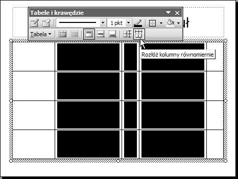 36 PowerPoint 2003 PL. Ćwiczenia Rysunek 3.20. Zmiana szerokości kolumny 2. Chwyć krawędź lewym przyciskiem myszy i przesuń ją w żądane położenie (rysunek 3.20). 3. Zwolnij lewy przycisk myszy.