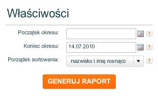 Rysunek 163. Właściwości raportu Liczba użyć Numerów głównych Należy określić Początek okresu (data do wybrania z kalendarza) i Koniec okresu (data do wybrania z kalendarza).