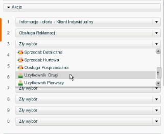 Rysunek 78. Menu: konfiguracja sekcji akcja Po zapisaniu zmian, można zobaczyć wybrane akcje w postaci drzewa na schemacie centralki.