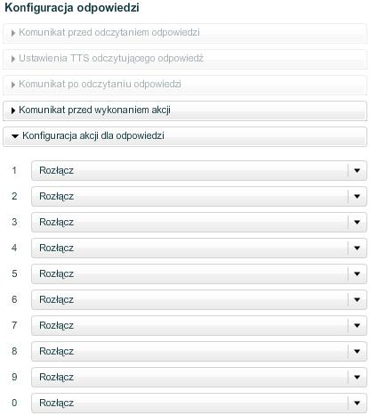 W przypadku, gdy funkcjonalność Wywołaj serwer jest w trybie odpowiedzi o nazwie Wybór akcji, serwer w odpowiedzi zwraca liczbę z zakresu od 0 do 9.