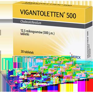 VIGANTOLETTEN 500 Skrócona informacja o leku Vigantoletten 1000 i Vigantoletten 500 Skład i postać farmaceutyczna: Vigantoletten 500, tabletki - 1 tabletka zawiera 12,5 mikrogramów cholekalcyferolu