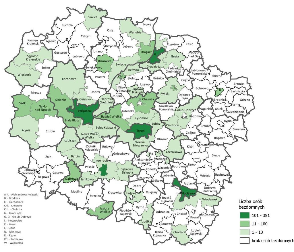 występowała na terenie gmin, które charakteryzują się dużą liczbą mieszkańców, w tym w szczególności na obszarze Bydgoszczy, Grudziądza, Torunia oraz Włocławka. Ryc. 54.