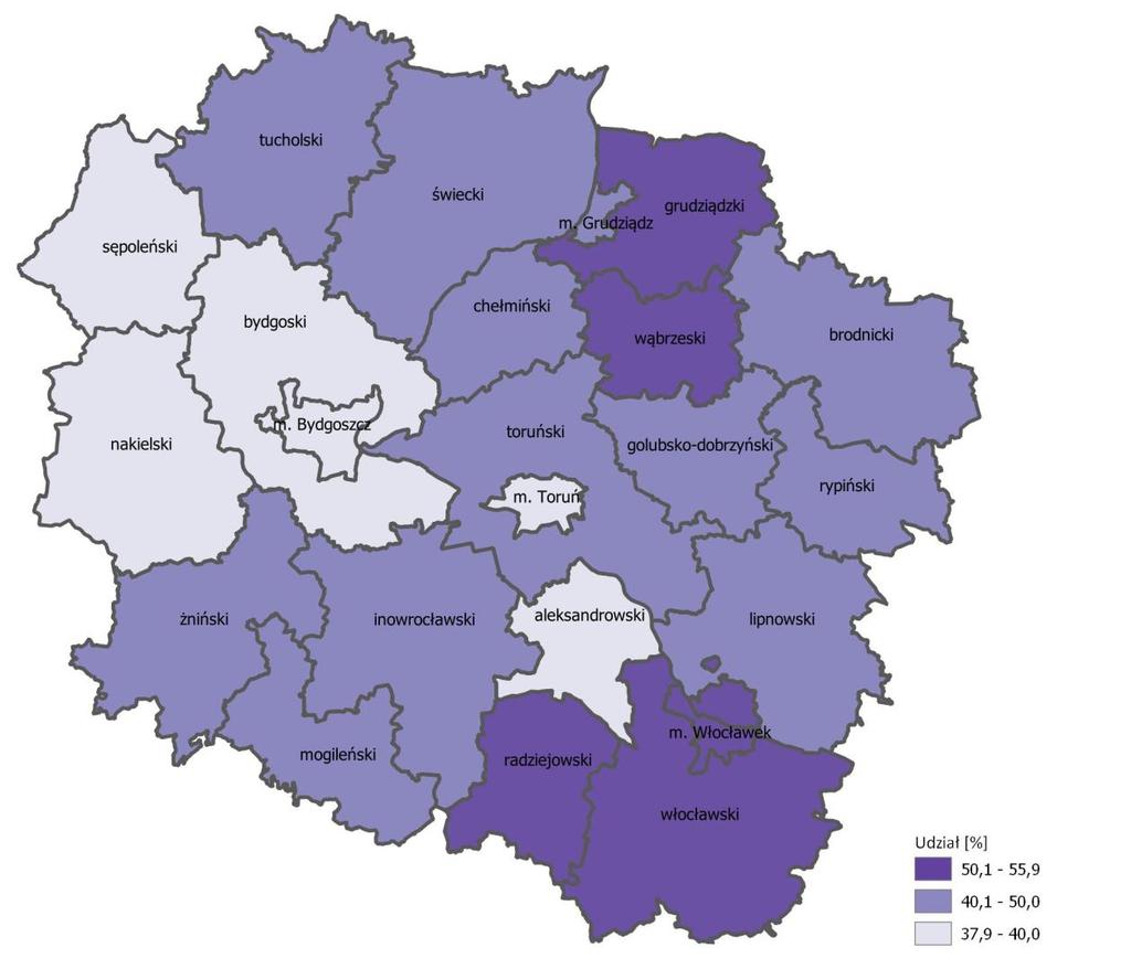 2.14. Liczba i udział bezrobotnych pozostających bez pracy powyżej 12 miesięcy W końcu 2017 r.