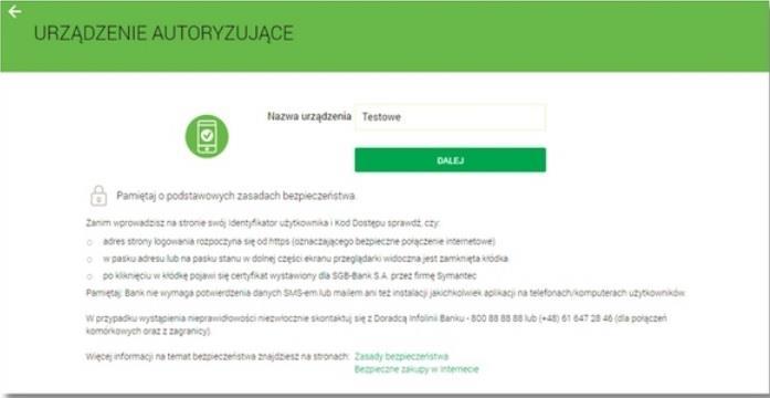 3. W kolejnym kroku system Bankowości Elektronicznej generuje oraz prezentuje kod aktywacyjny urządzenia autoryzującego