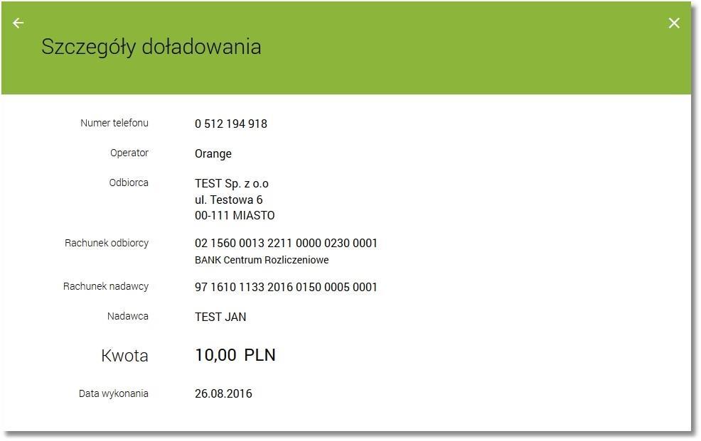 Zlecenie doładowania Użytkownik ma możliwość zlecenia doładowania wybranego numeru telefonu z wykorzystaniem zdefiniowanych szablonów doładowań.