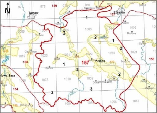 STAN ŚRODOWISKA W POWIECIE JASIELSKIM W 2016 R. 14 obszarze dorzecza Wisły (2011) położony był w zasięgu jednolitej części wód podziemnych Nr 157 (rys. 3.1). Rys. 3.1. Jednolita część wód podziemnych Nr 157 podział Polski na 161 JCWPd [5].