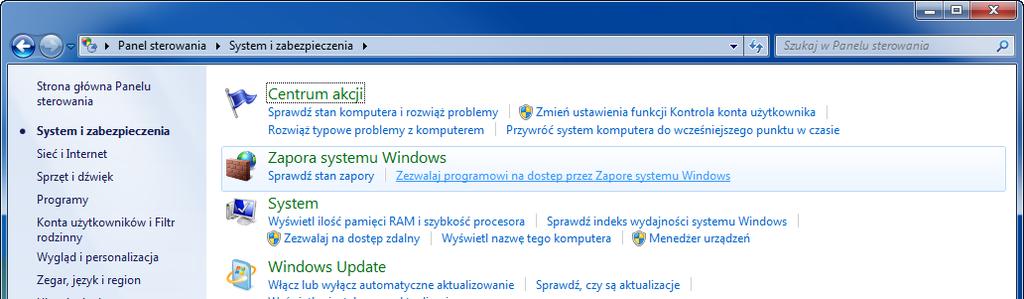 Przygotowanie przed rozpoczęciem użytkowania > Przygotowanie do wysłania dokumentu do folderu współdzielonego Konfiguracja Zapory systemu