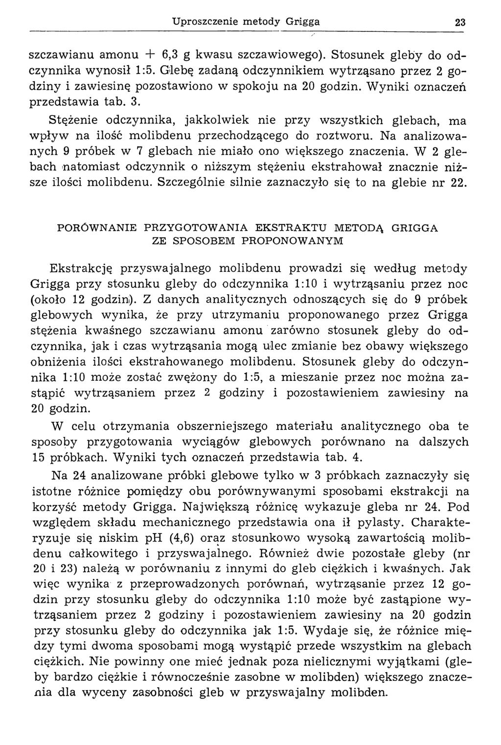 Uproszczenie metody Grigga 23 szczaw ianu am onu + 6,3 g kw asu szczawiowego). Stosunek gleby do odczynnika w ynosił 1:5.