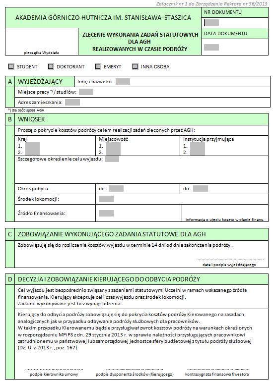 Formularz wykonania zadań statutowych