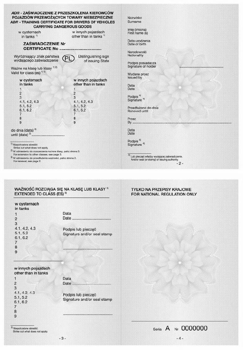 TRANSLOGISTICS 2014 61 Rys. 4. Wzór zaświadczenia ADR (źródło: http://www.infor.pl/akt-prawny/dzu.2012.035.